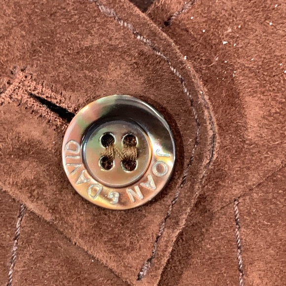 Joan & David Couture Cognac Suede Leather Button Front Collarless Shirt NWT L - Picture 4 of 13